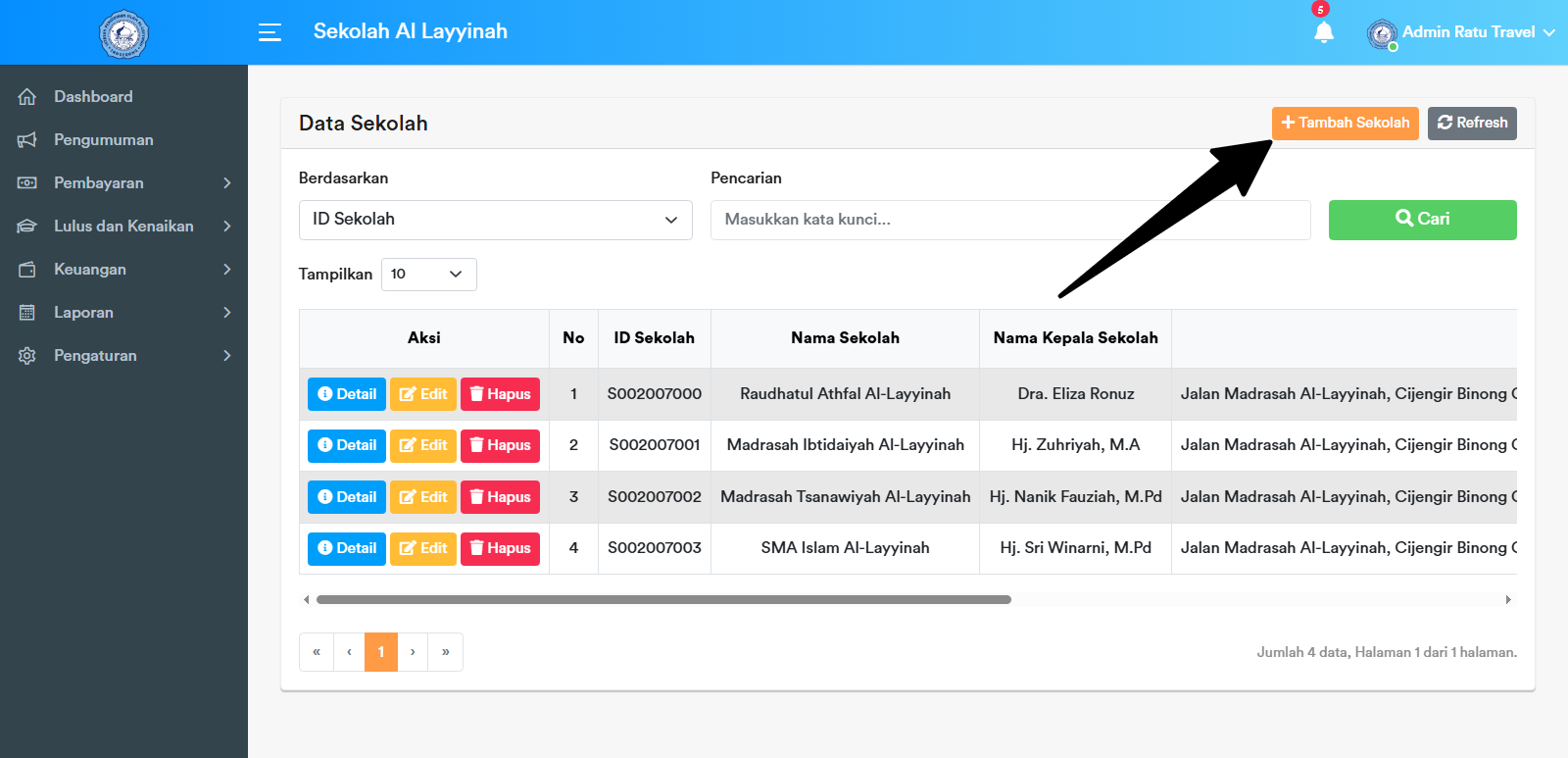 Tombol Tambah Sekolah